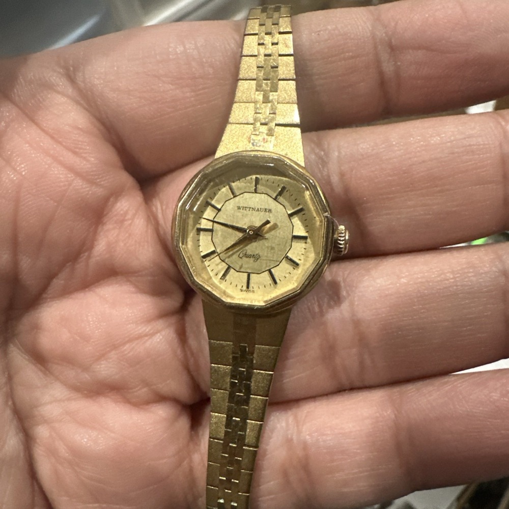 Works VTG Wittnauer Quartz Swiss Womens Watch 22mm Gold Tone New Battery Fit 6.5